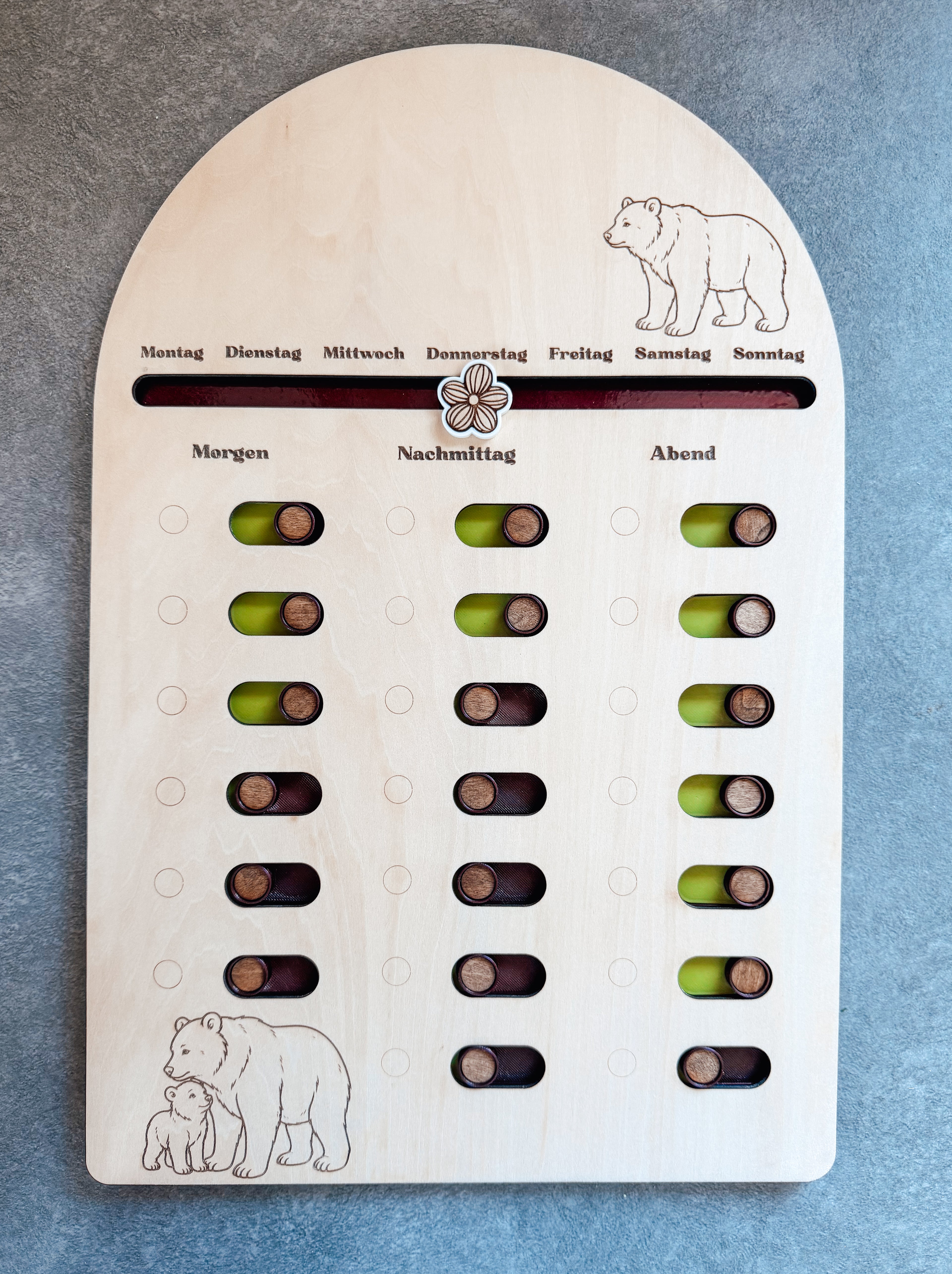 Routineplaner Kinder aus Holz - personalisiert mit Name & Motiv - Morgen- Mittag- und Abendroutine Board mit Klett-Tags | ab 3 Jahren