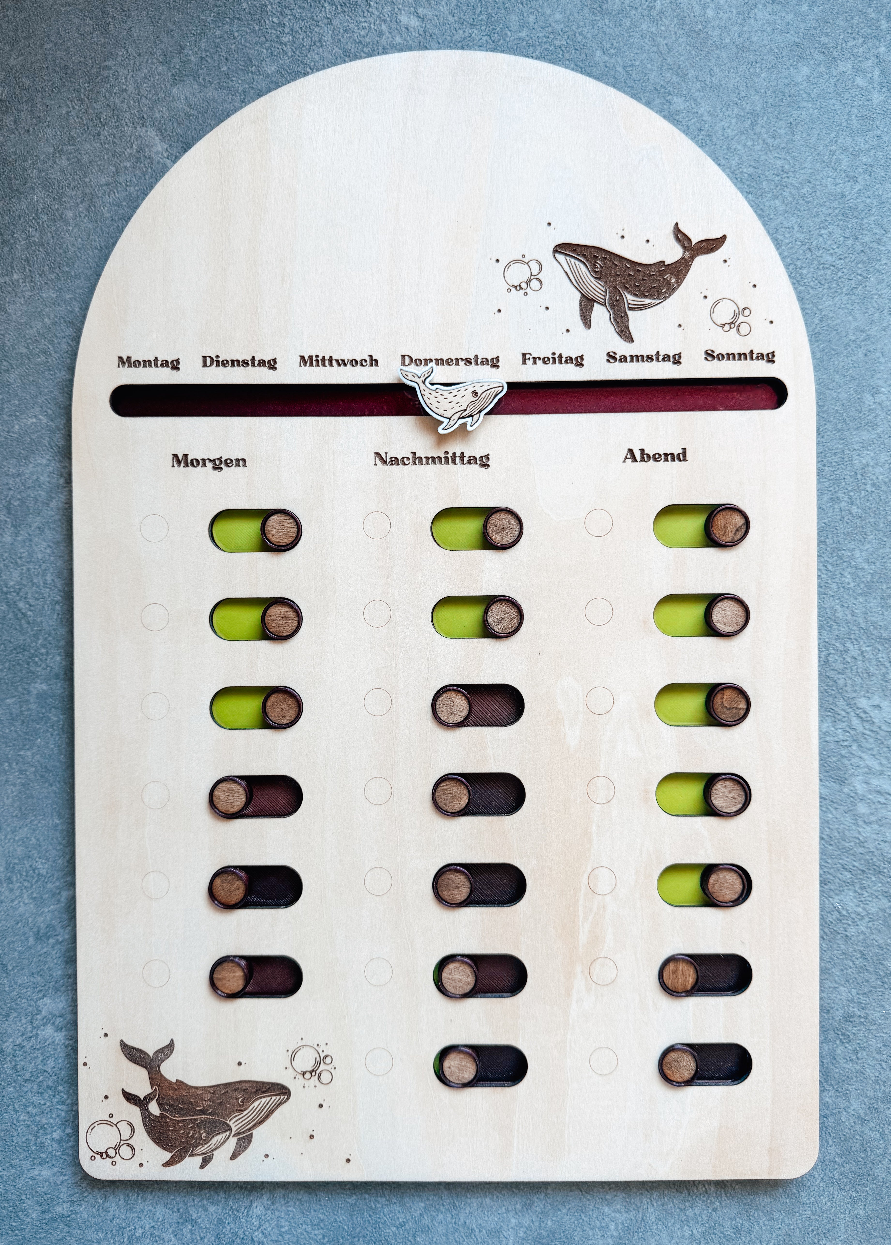 Routineplaner Kinder aus Holz - personalisiert mit Name & Motiv - Morgen- Mittag- und Abendroutine Board mit Klett-Tags | ab 3 Jahren